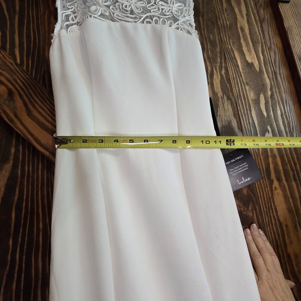 Lulus White Lace-Detail Sleeveless Sheath Wedding Dress XS Elegant Bridal Gown - Picture 10 of 12